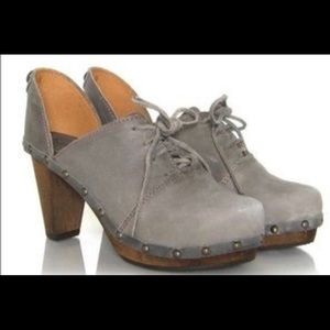 Sanita Danish clogs size 40, 9 gray leather wooden heels